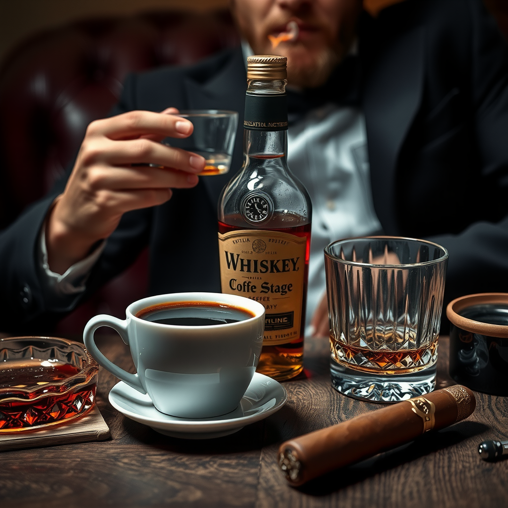 Men's Day Celebration with Coffee, Cigar, and Whiskey