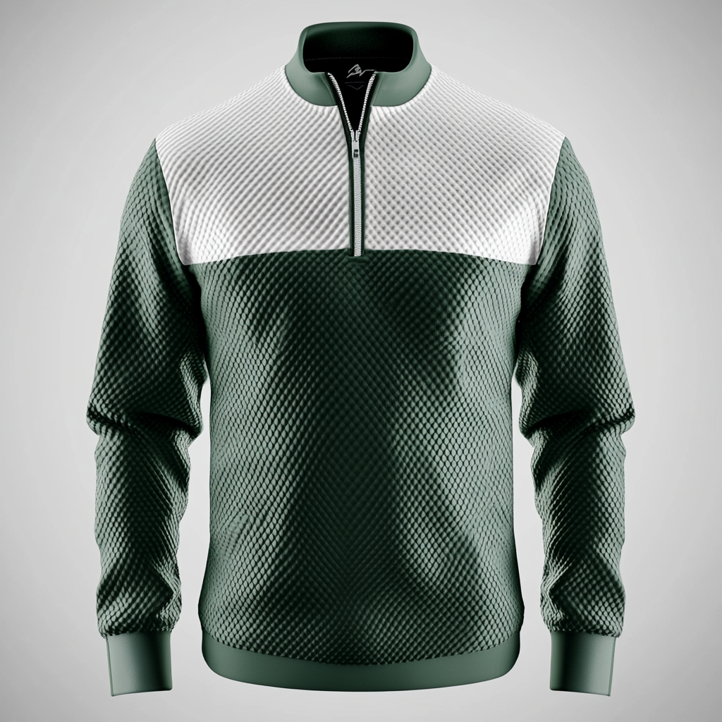 Men's golf quarter zip long sleeve jacket floating realistically.