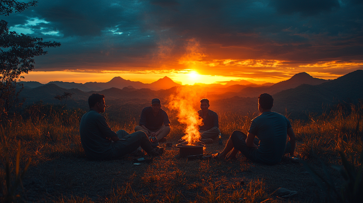 Men Sharing Stories Amidst Nicaragua's Mountain Sunset