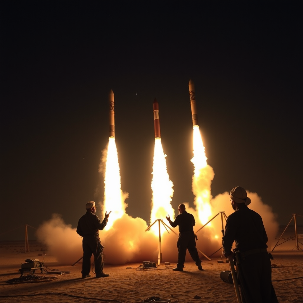 Men playing rockets in the Middle East