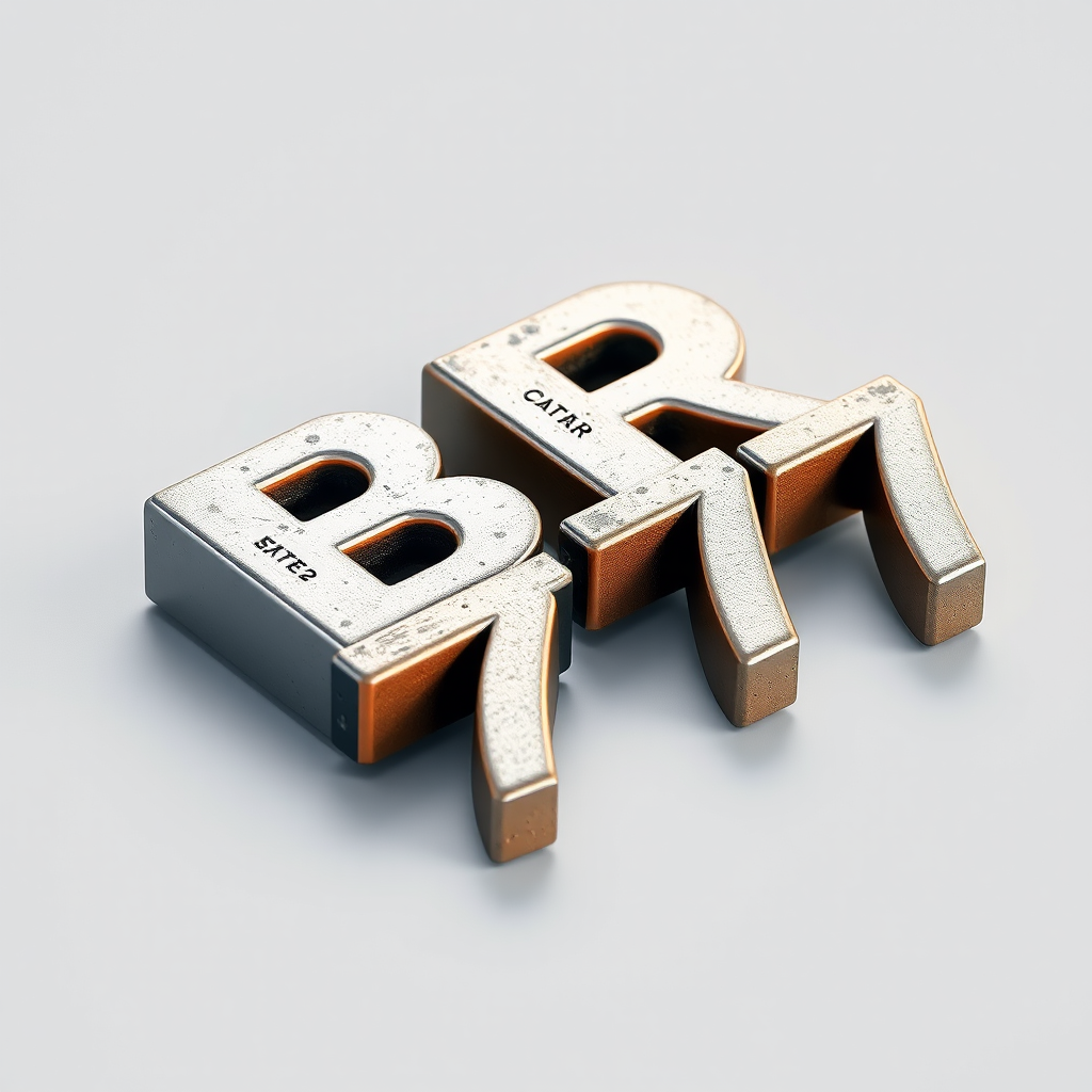 Metal letter 'BR 777' lies flat on ground.