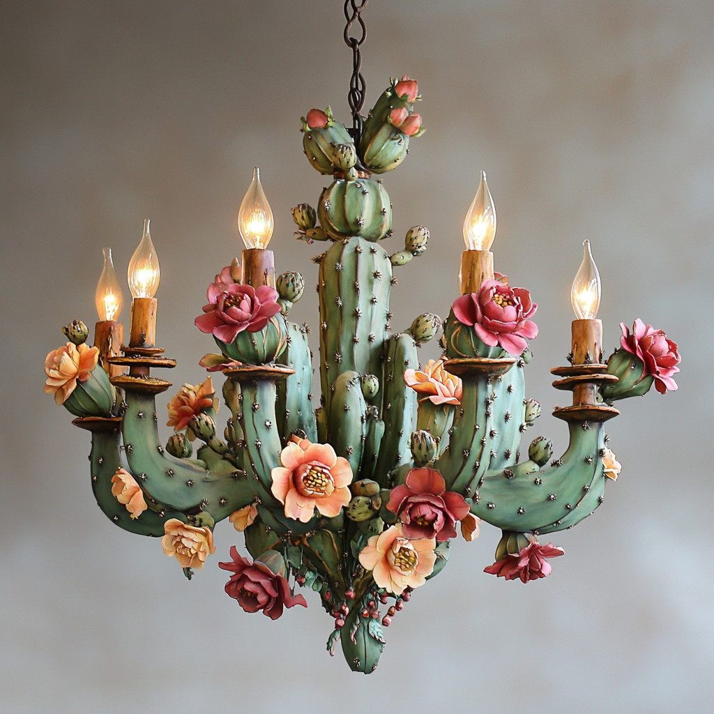 Mexican Nopal chandelier with cactus flowers design.