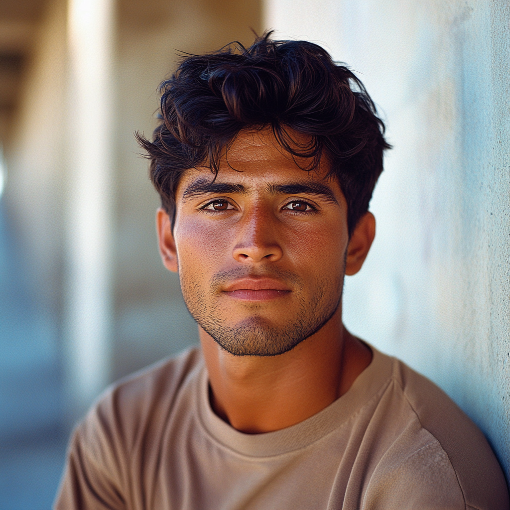 Mexican-Portuguese man with oblong face, dark hair.