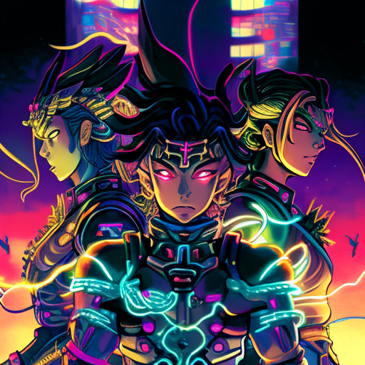 Mexican magical warriors summon glowing symbols in futuristic cityscape.