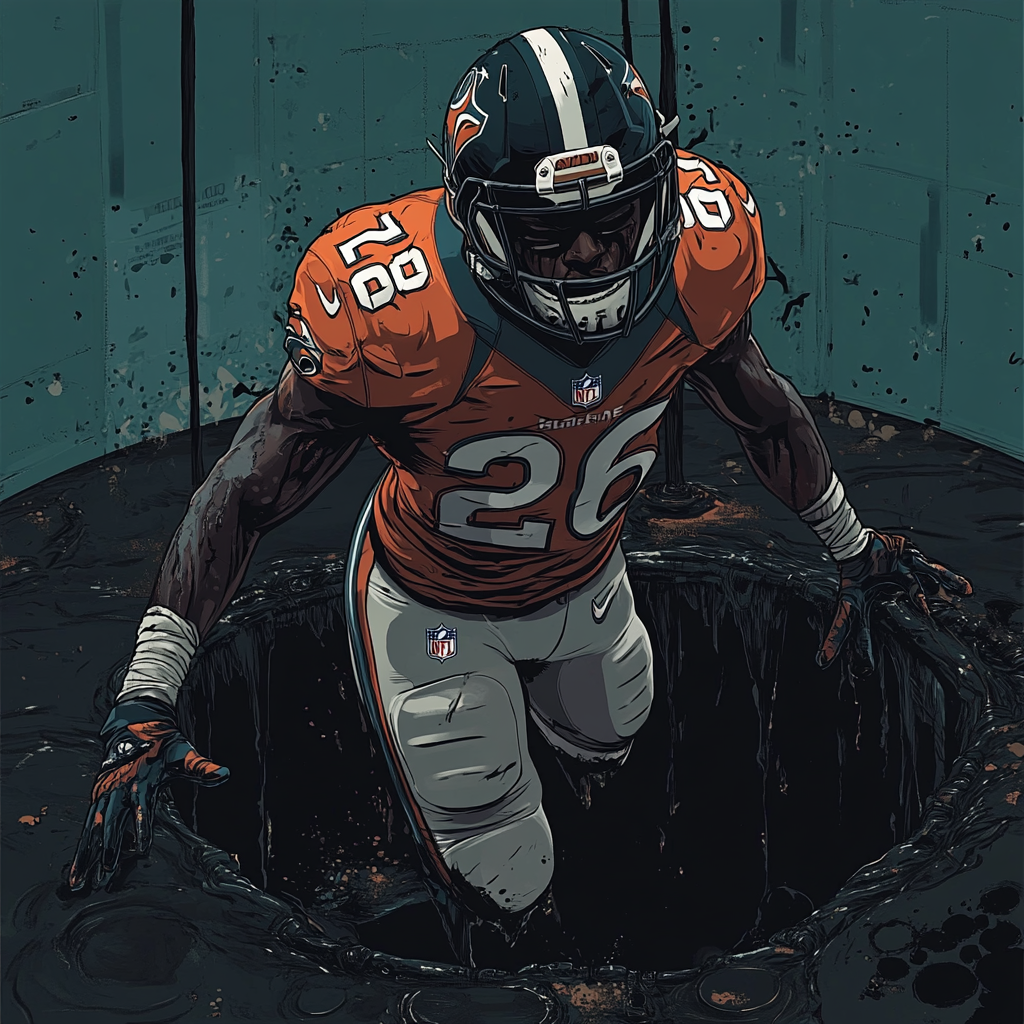 Miami Dolphins player Devon Achane in dark oil.