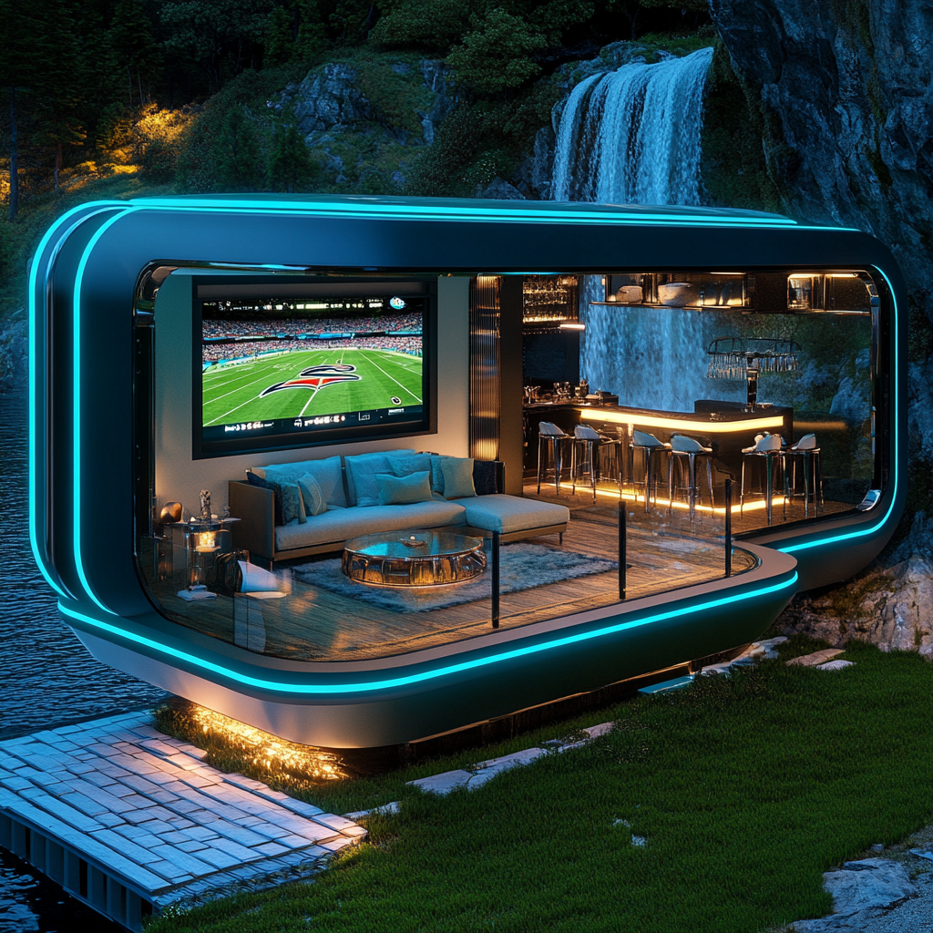 Miami Dolphins themed sports man cave camper pod.