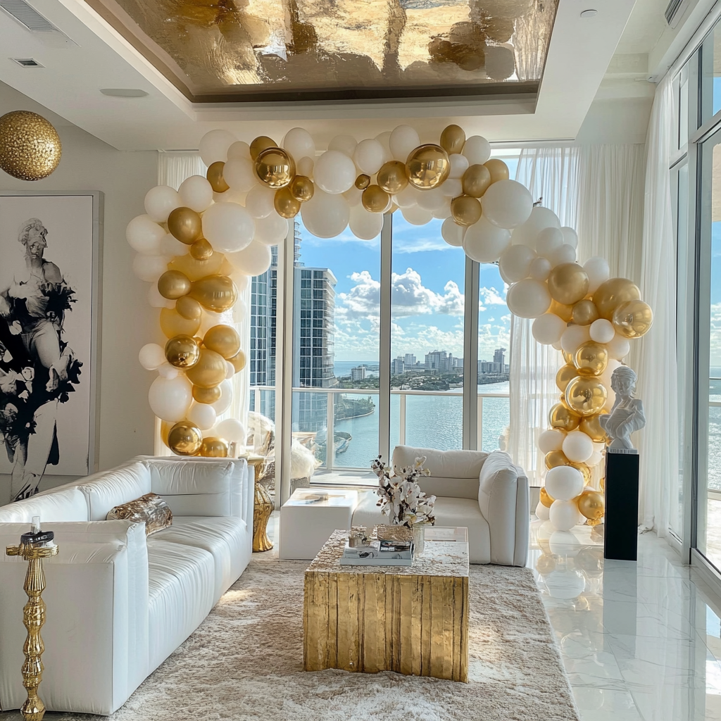 Miami apartment with event decorations and art antiques.