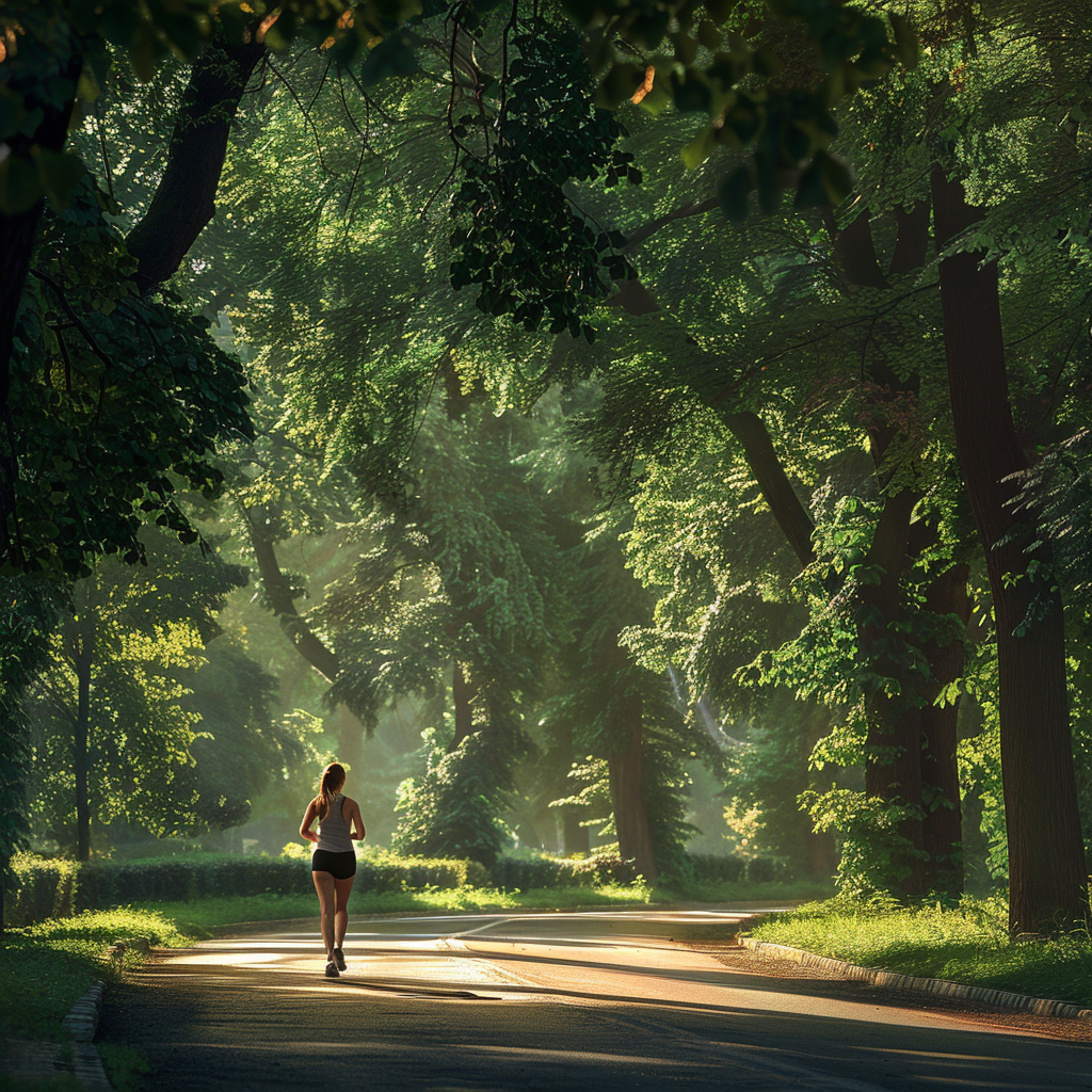 Mid-20s Woman Jogging in Beautiful Park