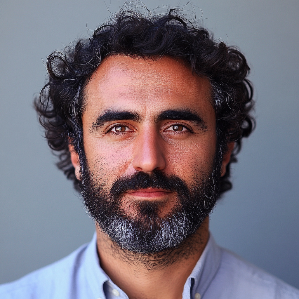 Middle-aged man with Mediterranean features in formal attire.