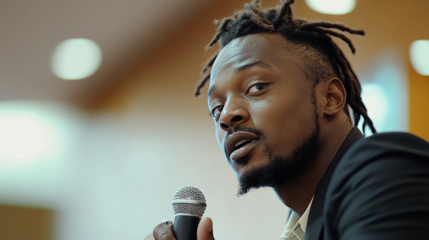 Millennial black man with microphone must not have dreadlocks.