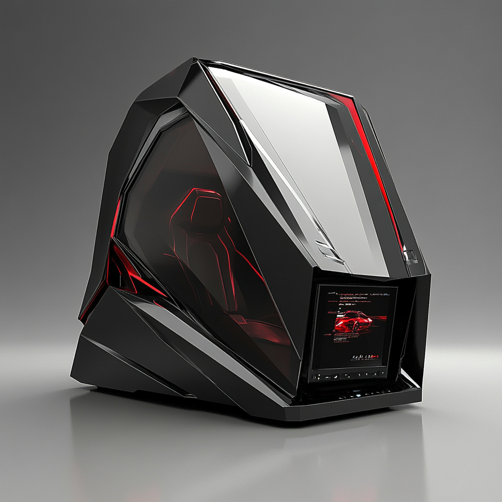 Minimal design computer gaming case, inspired by Lamborghini Reventon.