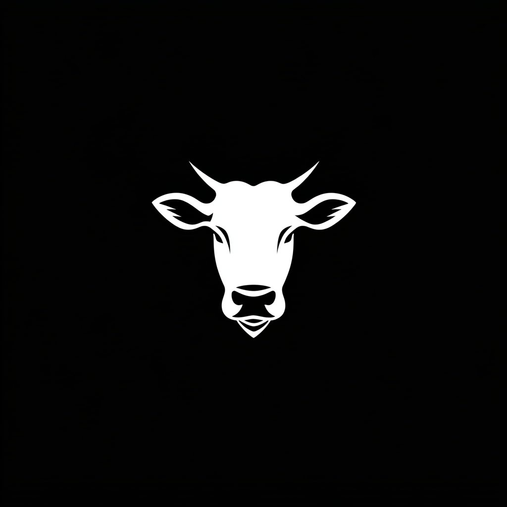 Minimalist, sophisticated cow icon with sleek, rounded edges.