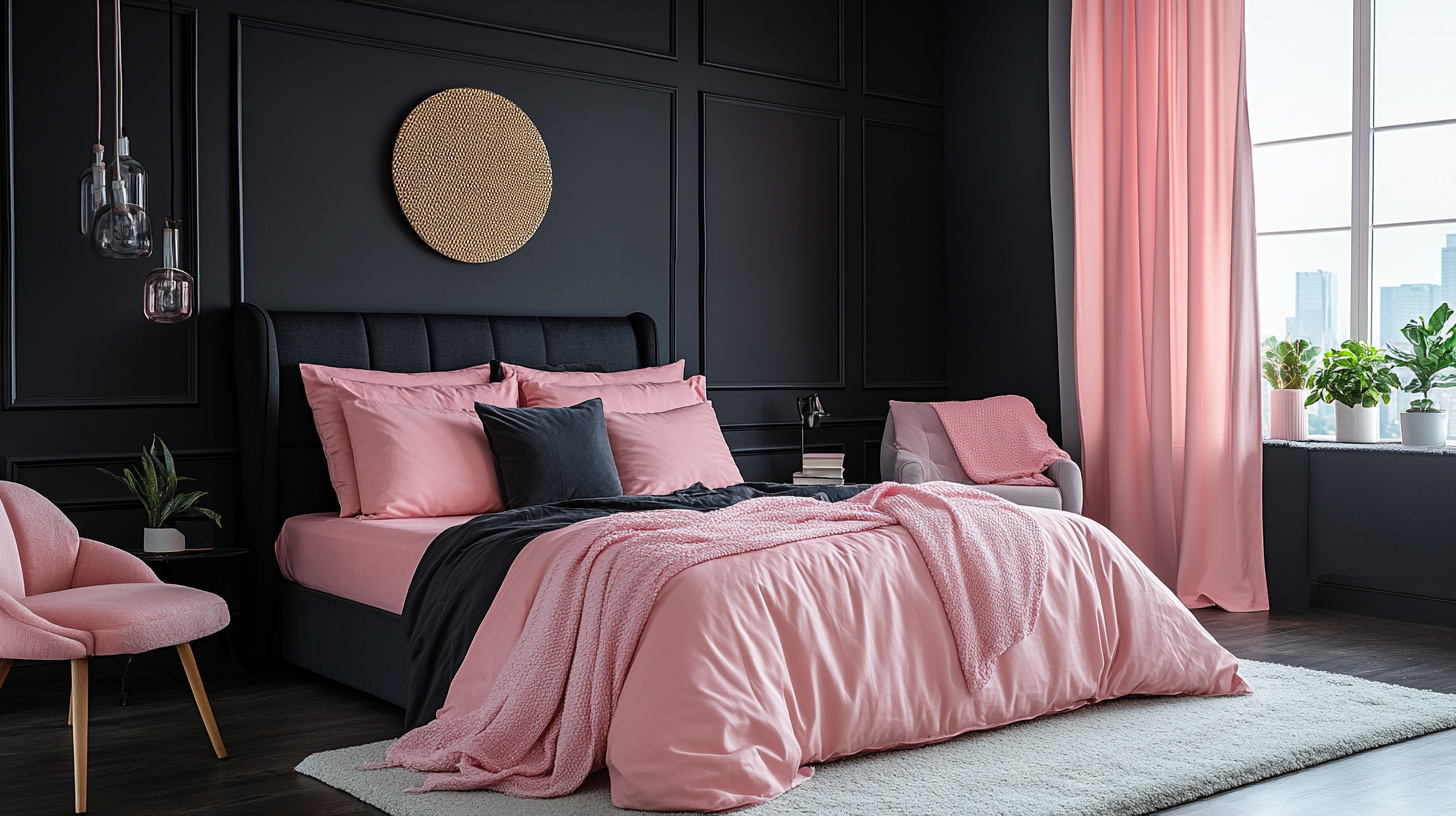 Minimalist Bedroom in Pink and Black Color Scheme 