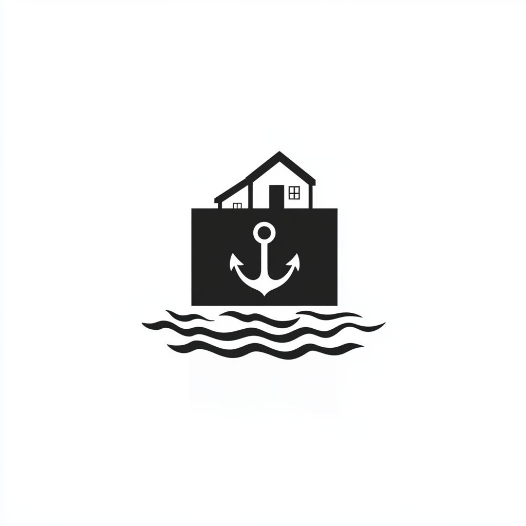 Minimalist Black and White Logo: Cardboard Box on Water