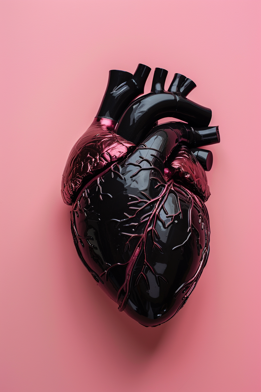 Minimalist Plastic Heart Product Photography in Black and Pink