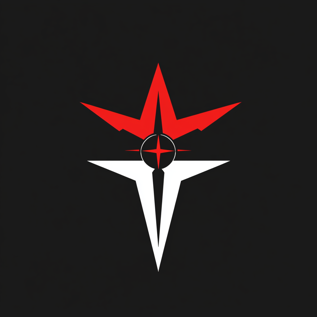 Minimalist Sci-Fi Military Logo in Black, Red & White