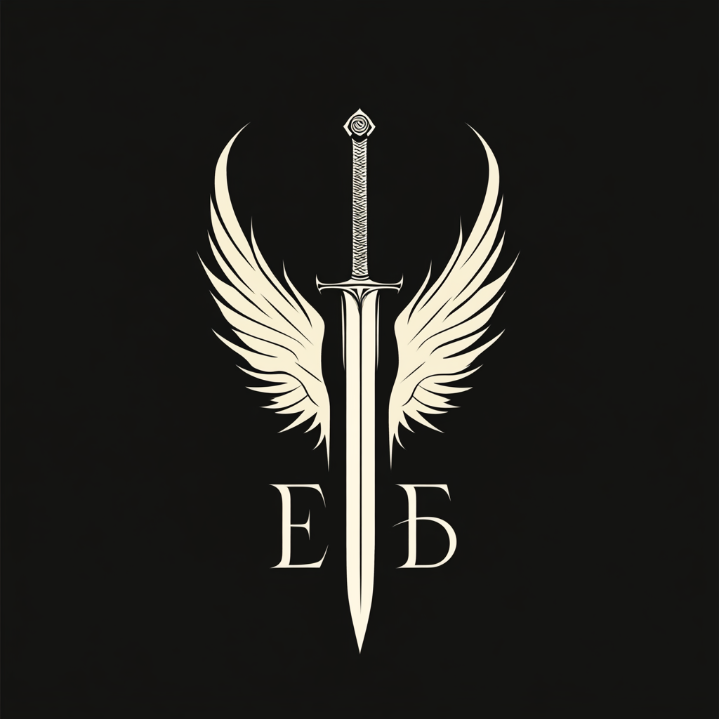 Minimalist Sword Logo Design with 'D' and 'E' Initials