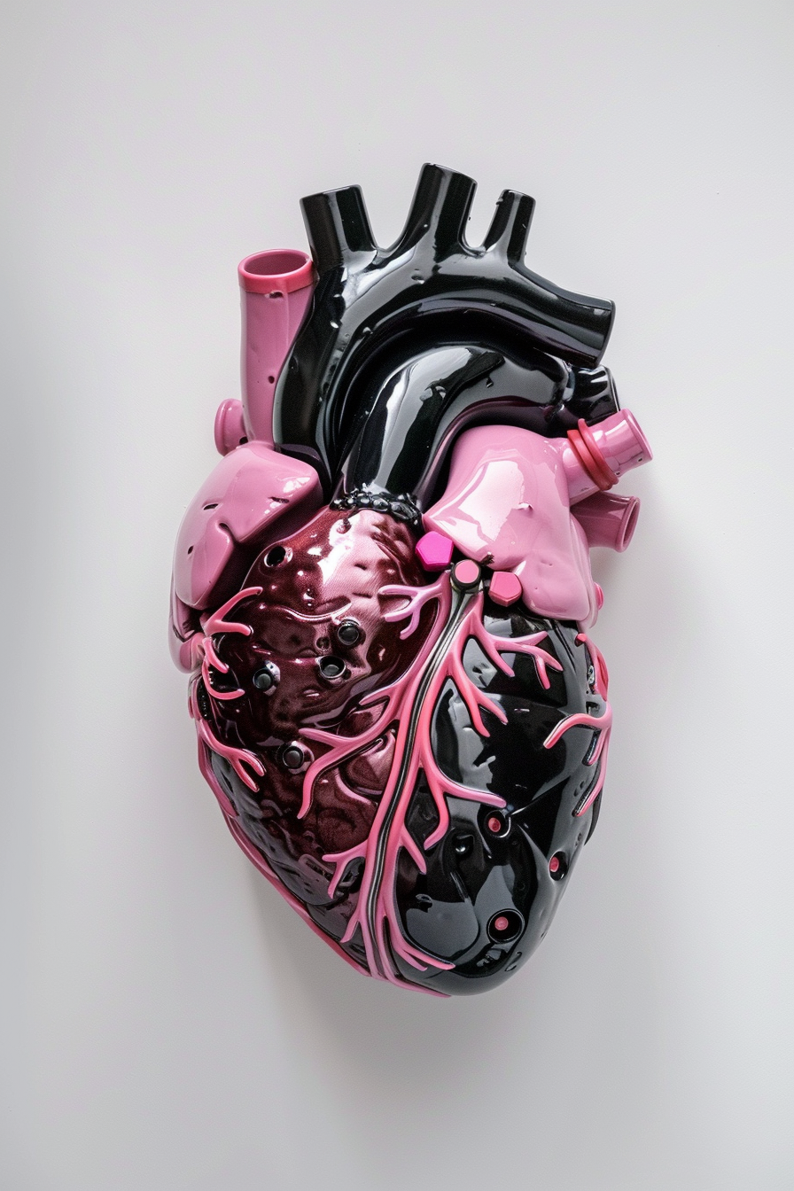 Minimalist artificial human heart product photography