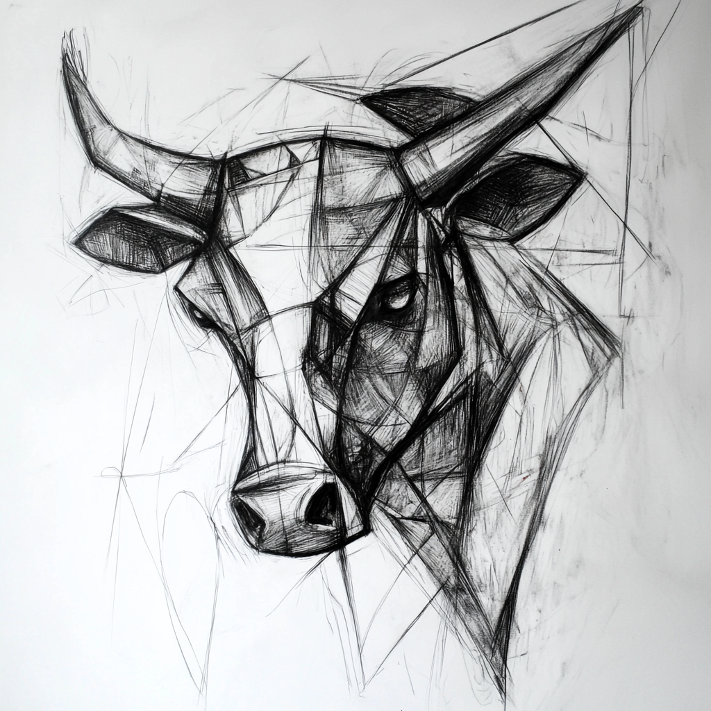 Minimalist charcoal sketch of a bull by Picasso