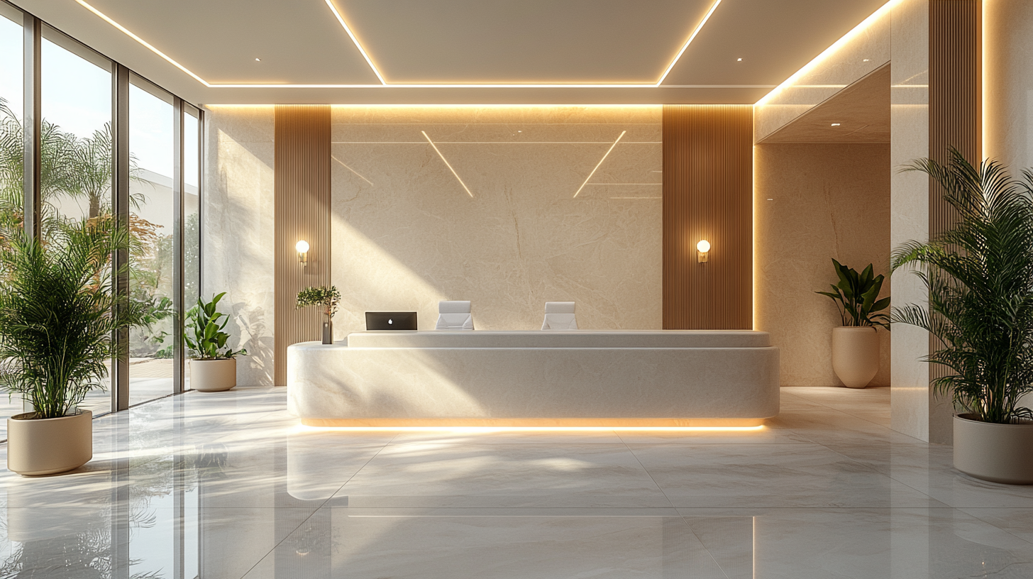 Minimalist elegant doctors office with light tone colors.