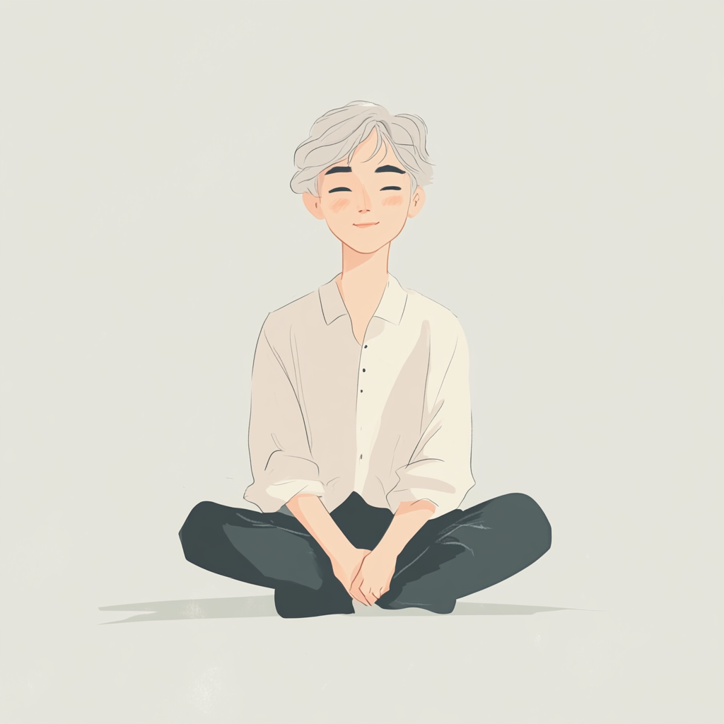 Minimalist illustration of calm character with delicate features