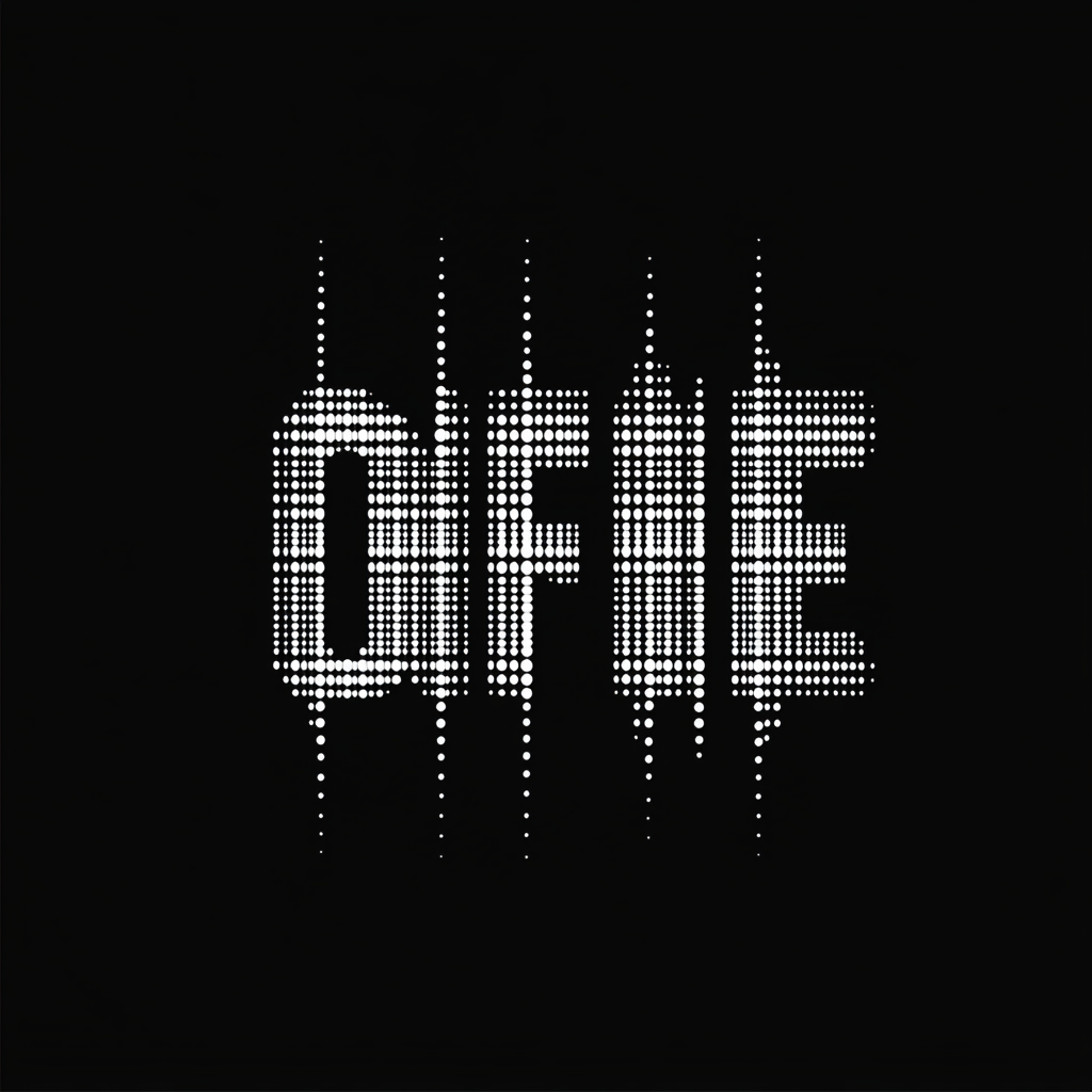 Minimalist logo design: 'O.F.F.L.I.N.E' on black background