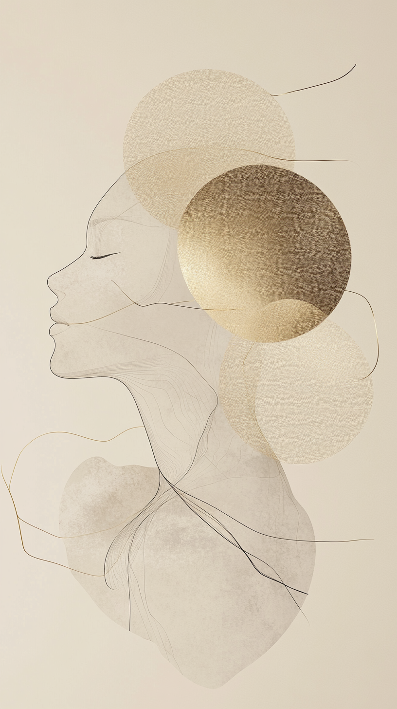 Minimalist portrait of woman with abstract shapes and lines.