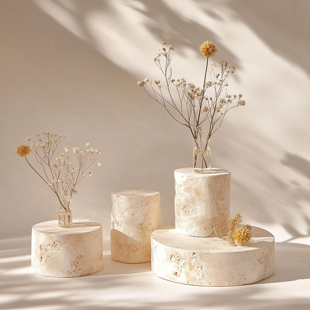 Minimalist product display with dried flowers