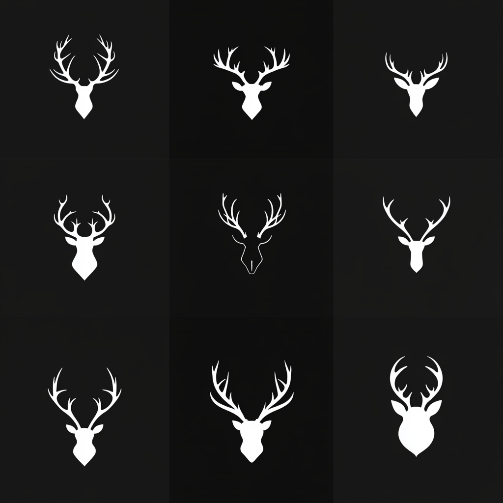 Minimalist reindeer logos in black and white