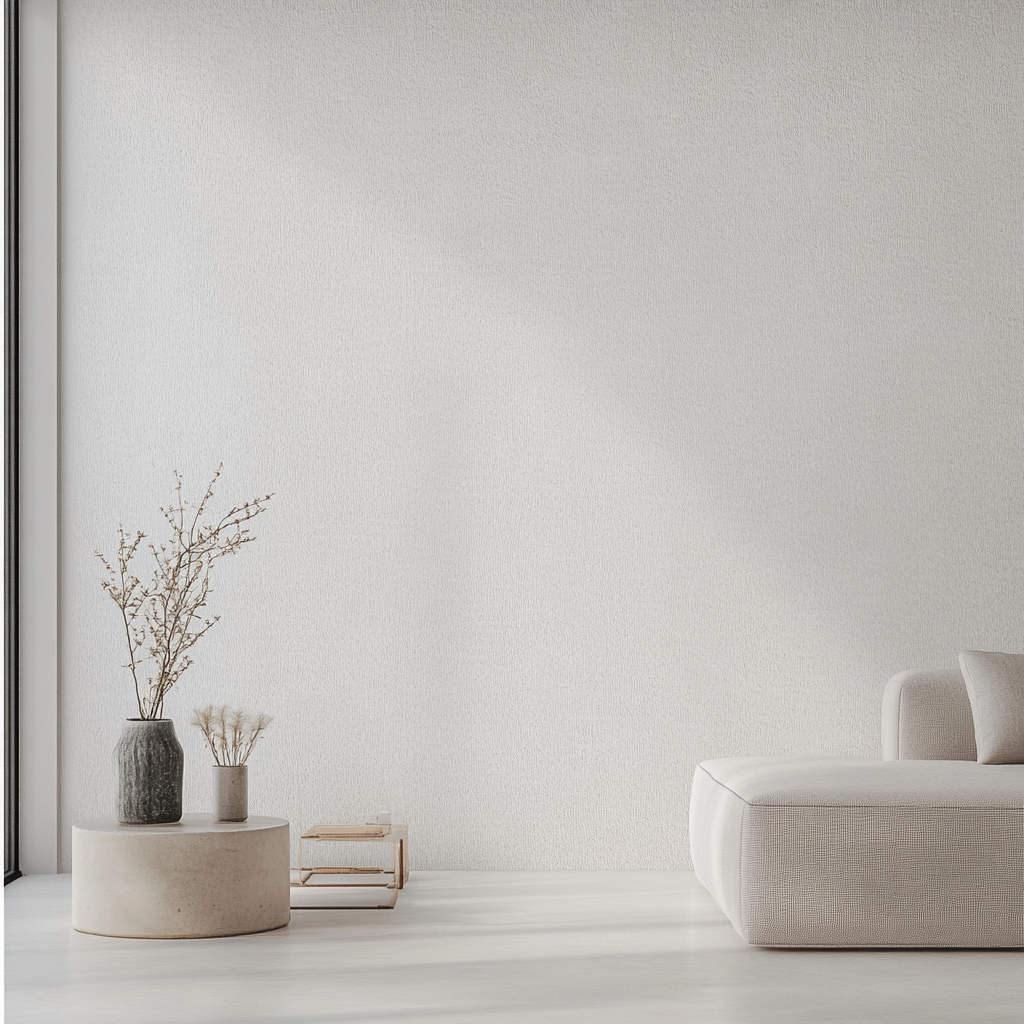 Minimalist room with white wall focus, soft natural lighting.