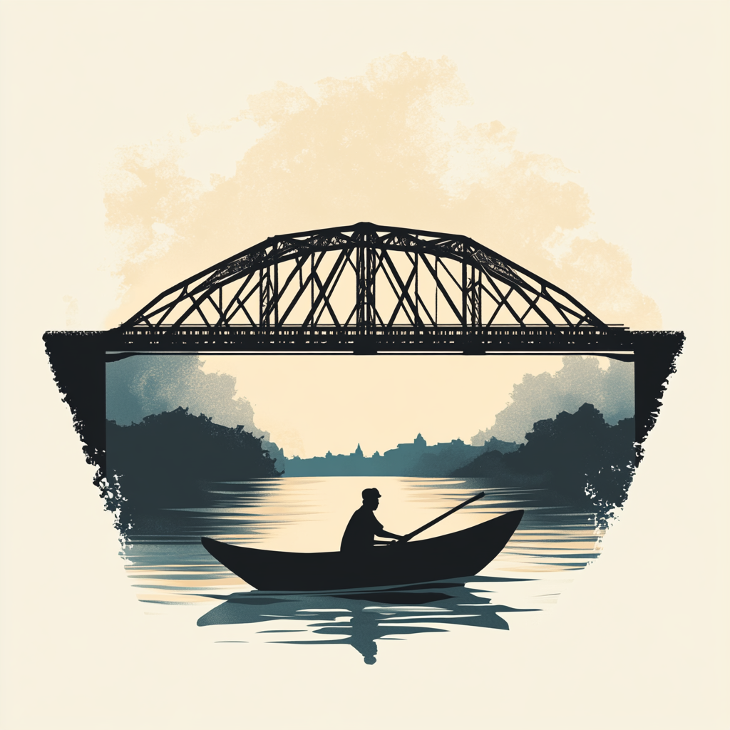 Minimalist t-shirt design with Howrah Bridge and sailor.