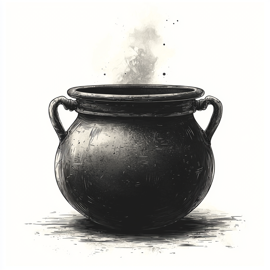 Minimalist vector witch's cauldron on white background illustration.