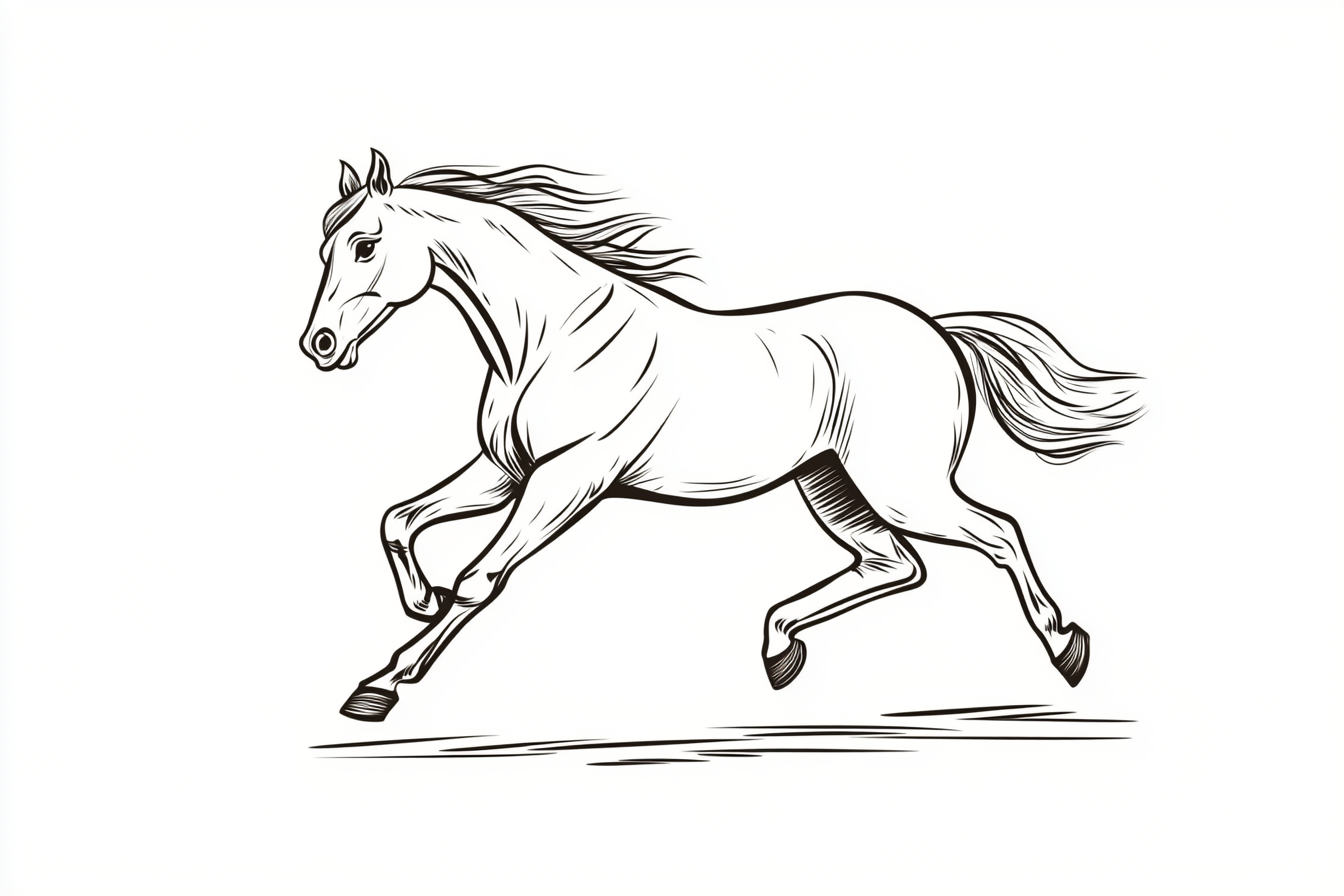 Minimalistic Asian Brush Ink Horse Running Vector Graphic