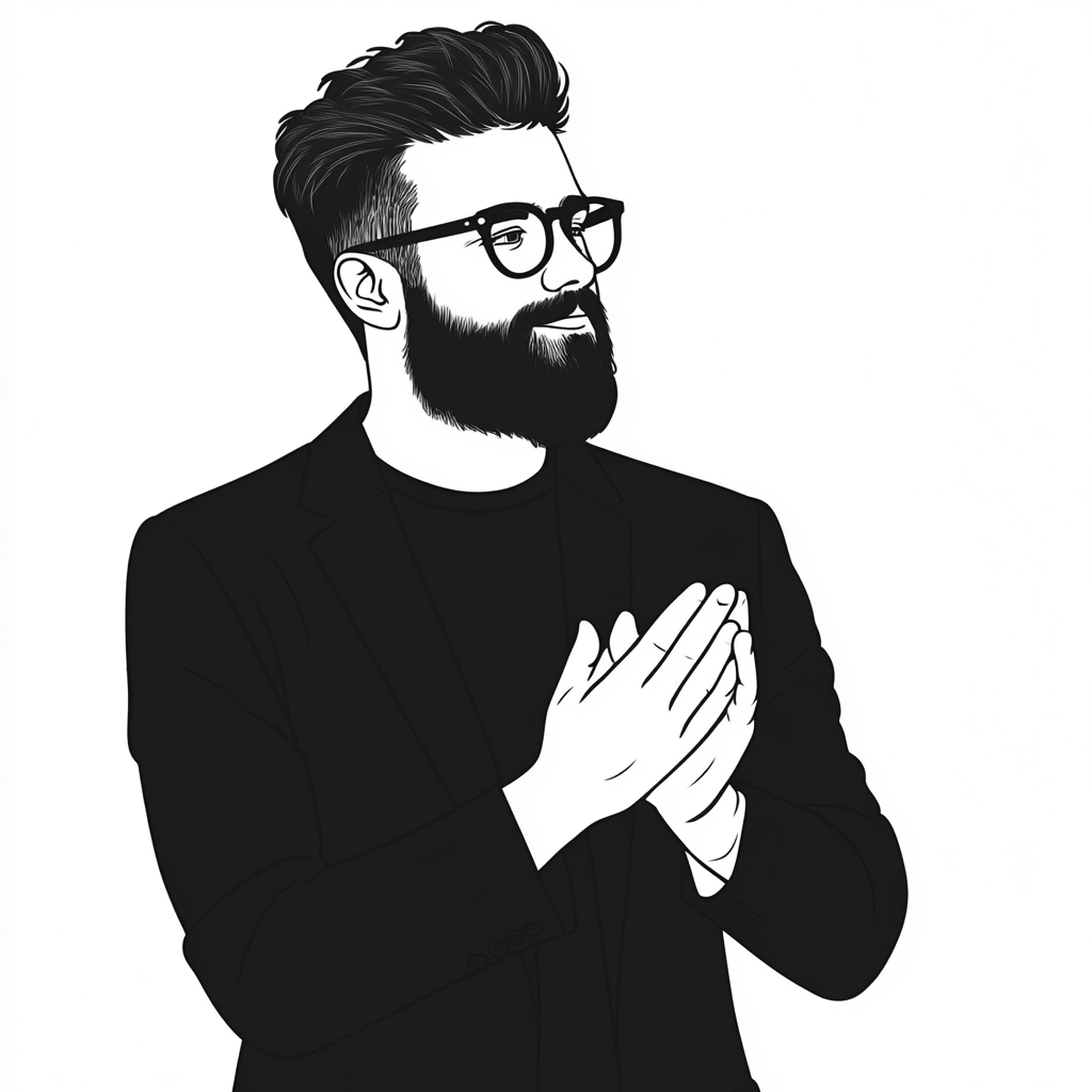 Minimalistic Illustration: Man with Pompadour, Glasses, and Beard