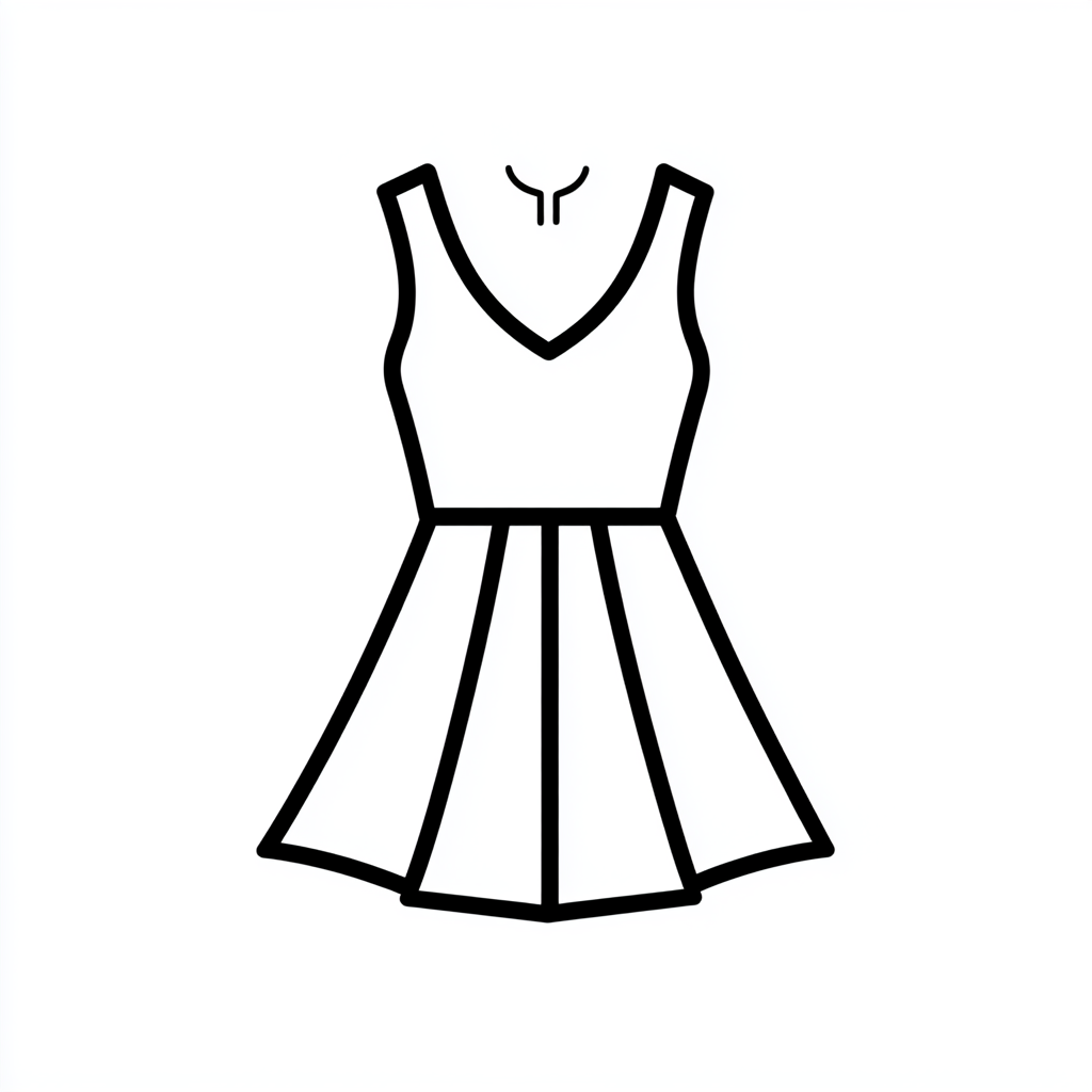 Minimalistic black line icon of a stylish dress.