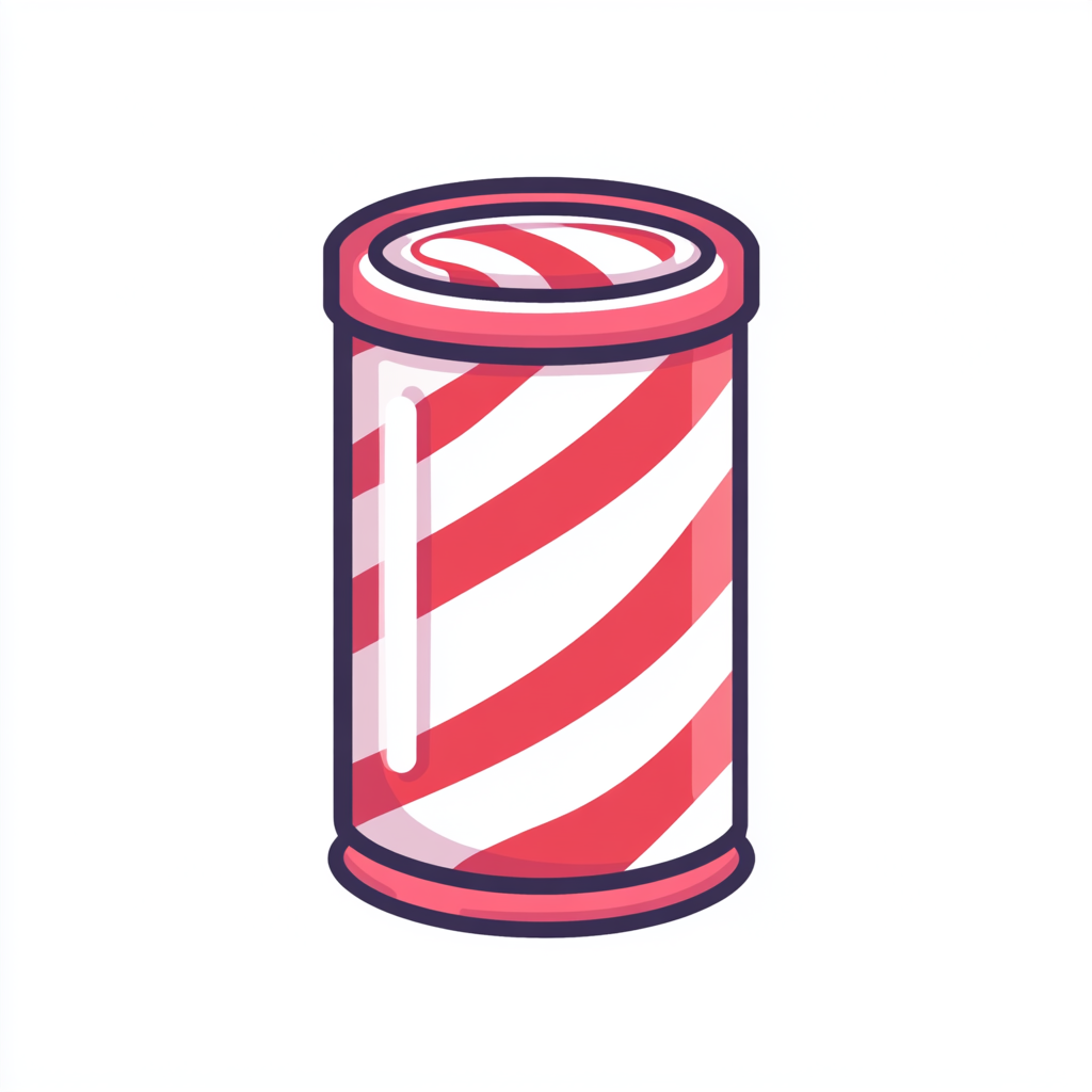 Minimalistic cartoon candy cane illustration in muted colors.
