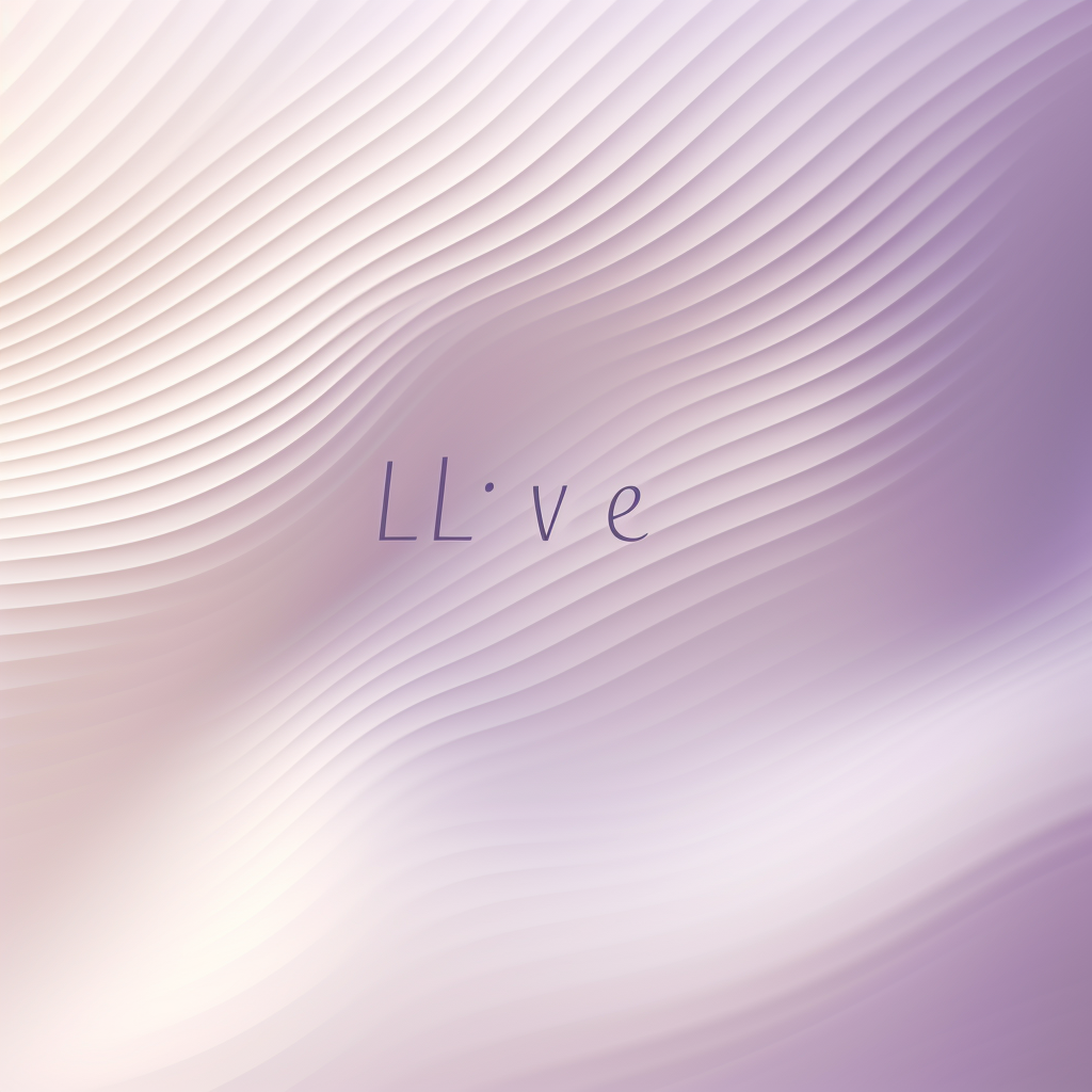 Minimalistic design with word 'Live,' purple background, wave-like lines.