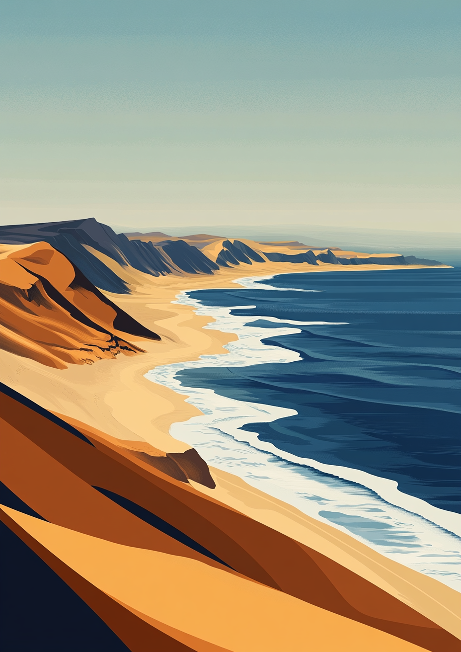 Minimalistic desktop wallpaper of Namibian coast sand dunes