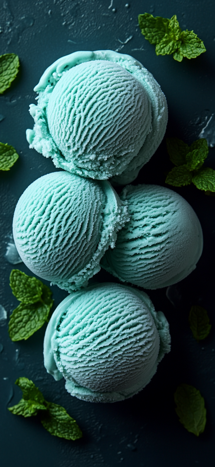 Mint blue ice cream scoops, delicate, refreshing Canon photo.