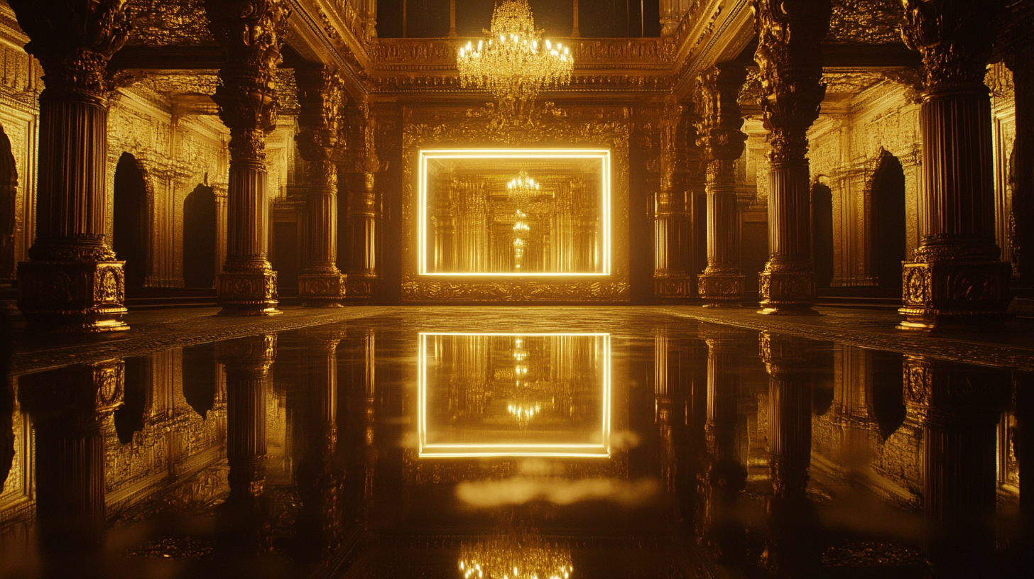 Mirror in golden palace at night 8k ARRI Alexa.