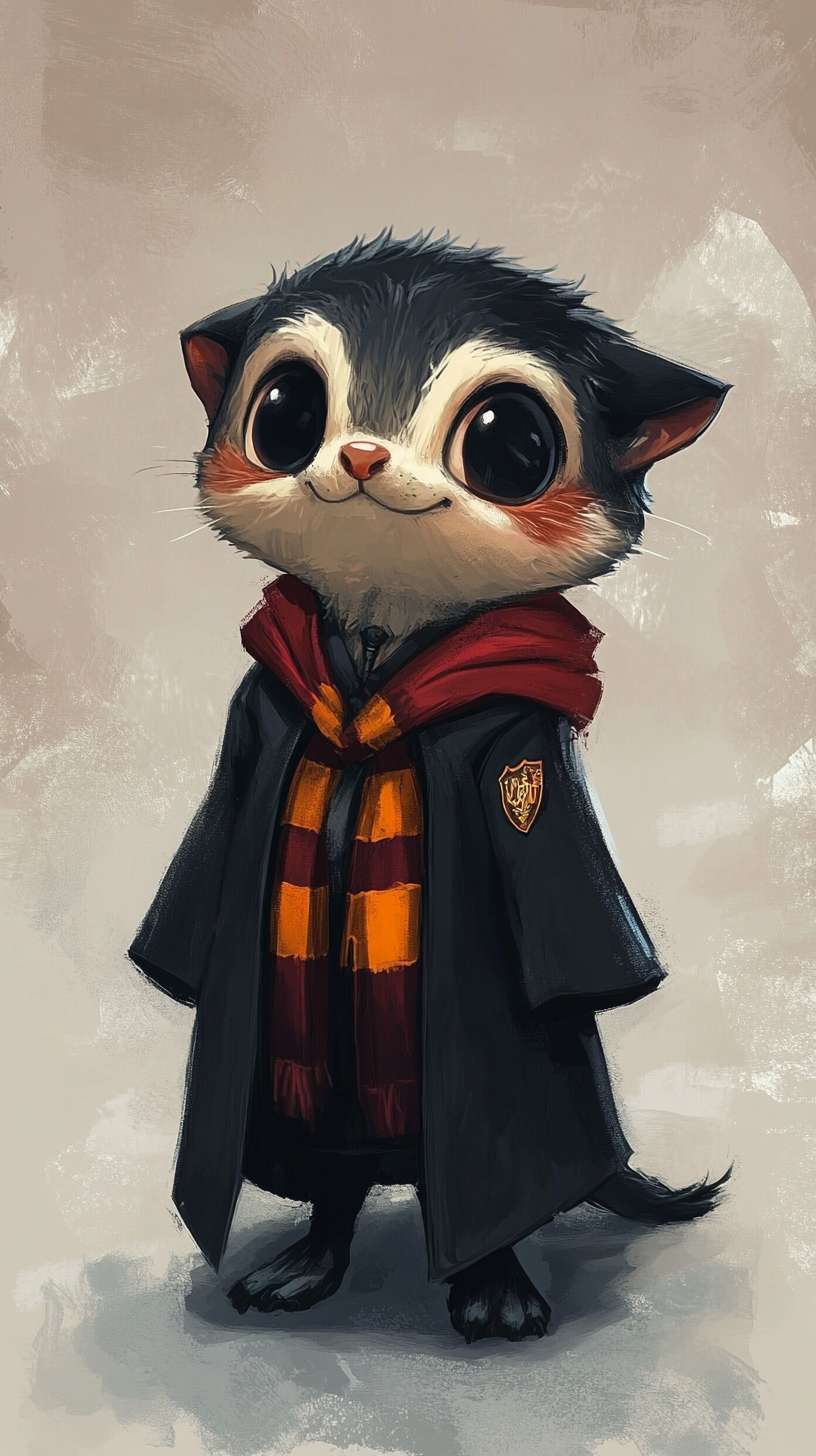 Mischievous chibi animal in Harry Potter causes chaos humorously.