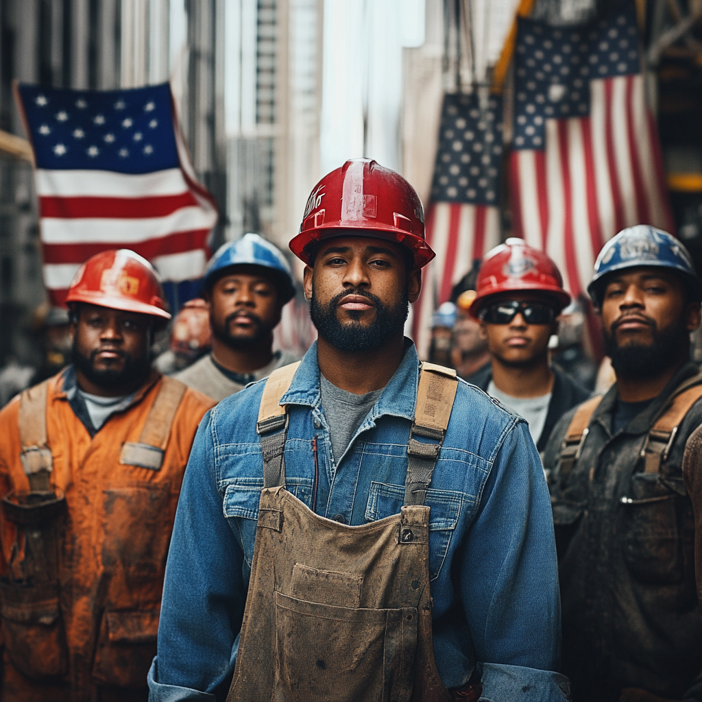 Mixed Races Workers in Hyperealistic Group Manifestation Painting