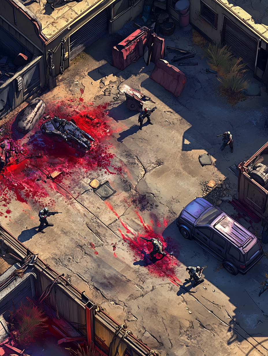 Mobile game set in post-apocalyptic future with zombies. 4-man SWAT team in 3D low poly.