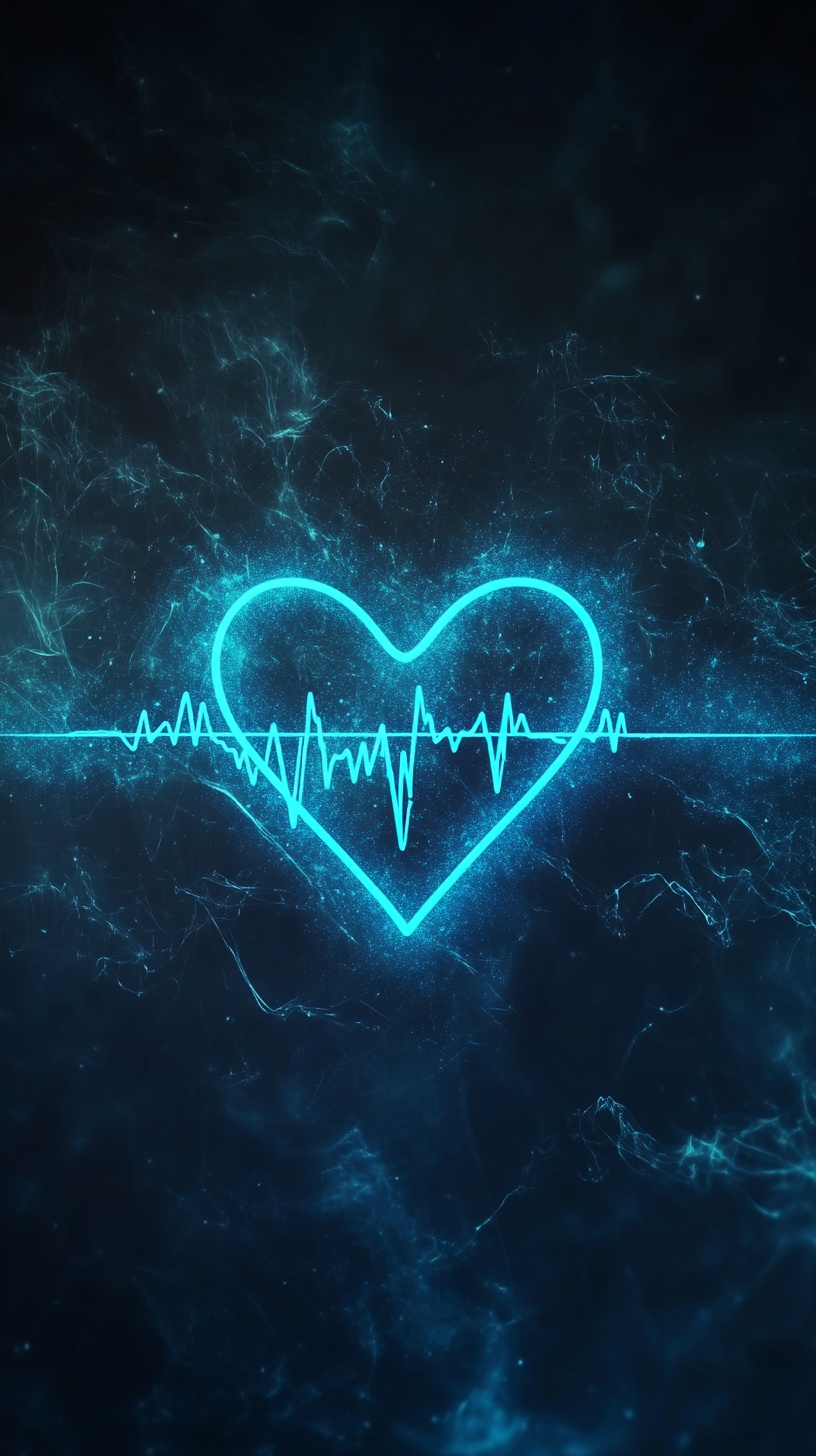 Mobile slide background with glowing heart monitor line.