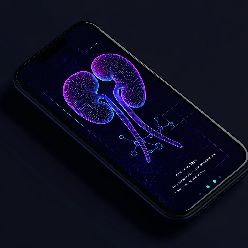 Mobile slide background with stylized kidney illustration.