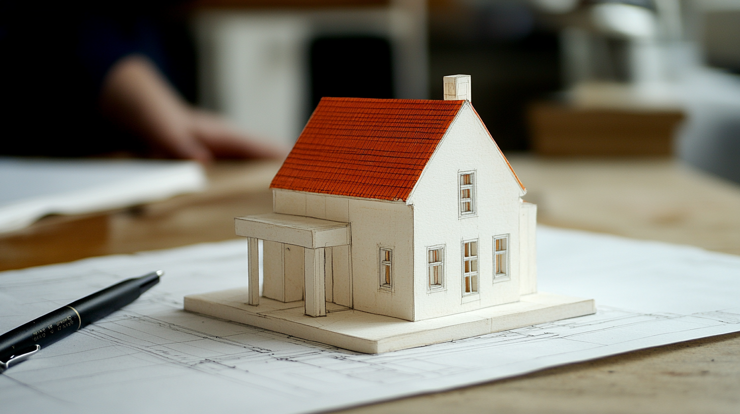 Model of White House on Blueprint with Human Hand