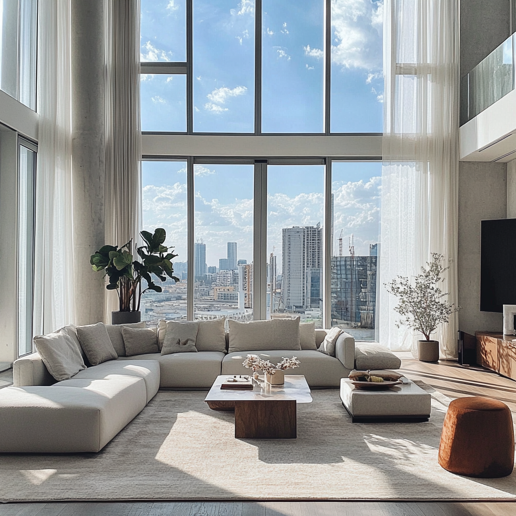 Modern, Bright Living Room with Floor-to-Ceiling Windows