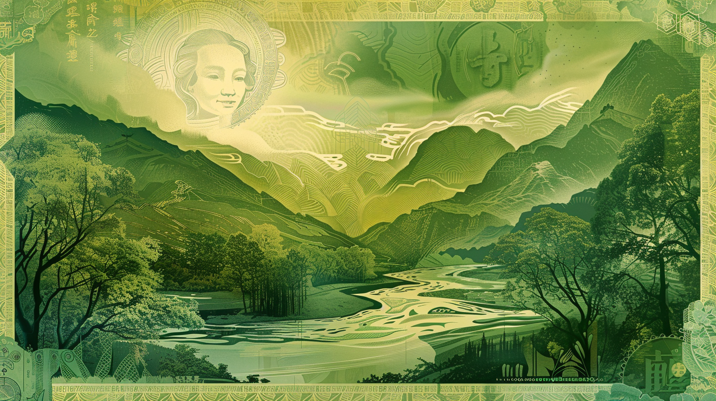 Modern, elegant 20-denomination banknote with peaceful landscape and historical figure portrait.