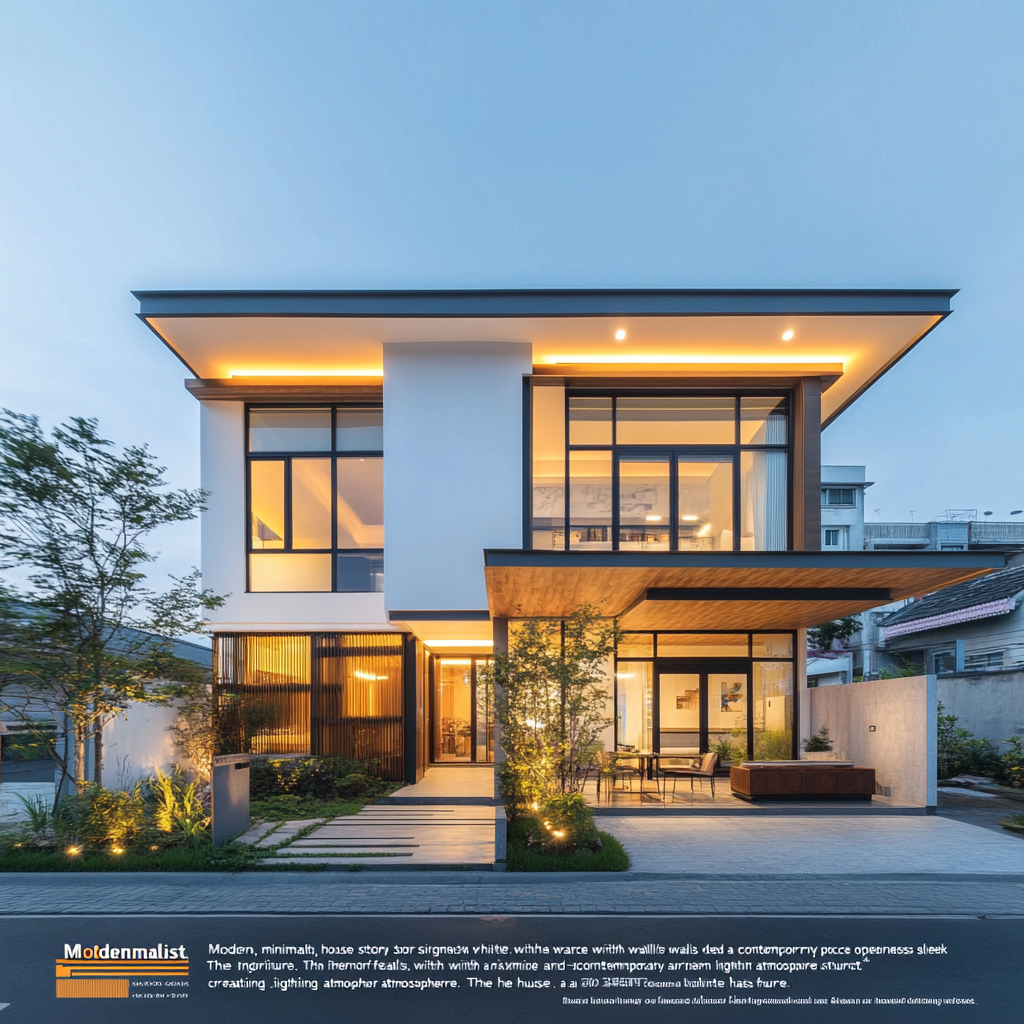 Modern, minimalist single-story house with sleek wooden furniture.