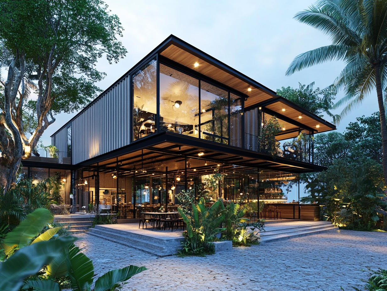 Modern 3-storey retail building with Balinese landscape